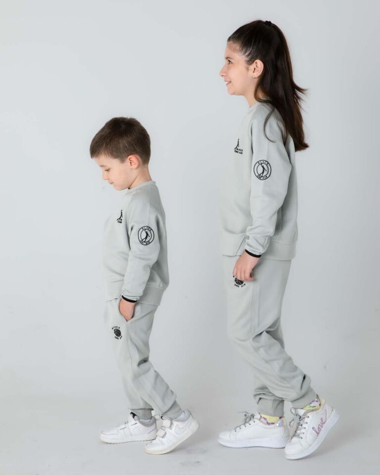 ERKEK/KIZ ÇOCUK AYARLANABİLİR  BEL BİSİKLET YAKA EŞOFMAN TAKIM BOYAMA GRİ - 7-8 Yaş