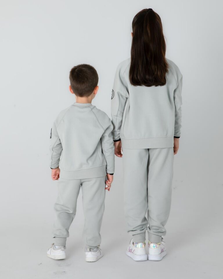 ERKEK/KIZ ÇOCUK AYARLANABİLİR  BEL BİSİKLET YAKA EŞOFMAN TAKIM BOYAMA GRİ - 7-8 Yaş