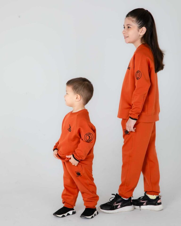 ERKEK/KIZ ÇOCUK AYARLANABİLİR  BEL BİSİKLET YAKA EŞOFMAN TAKIM KİREMİT - 5-6 Yaş