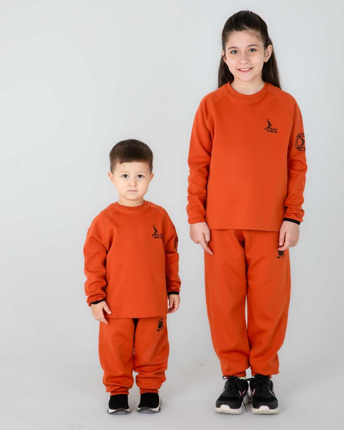 ERKEK/KIZ ÇOCUK AYARLANABİLİR  BEL BİSİKLET YAKA EŞOFMAN TAKIM KİREMİT - 11-12 Yaş