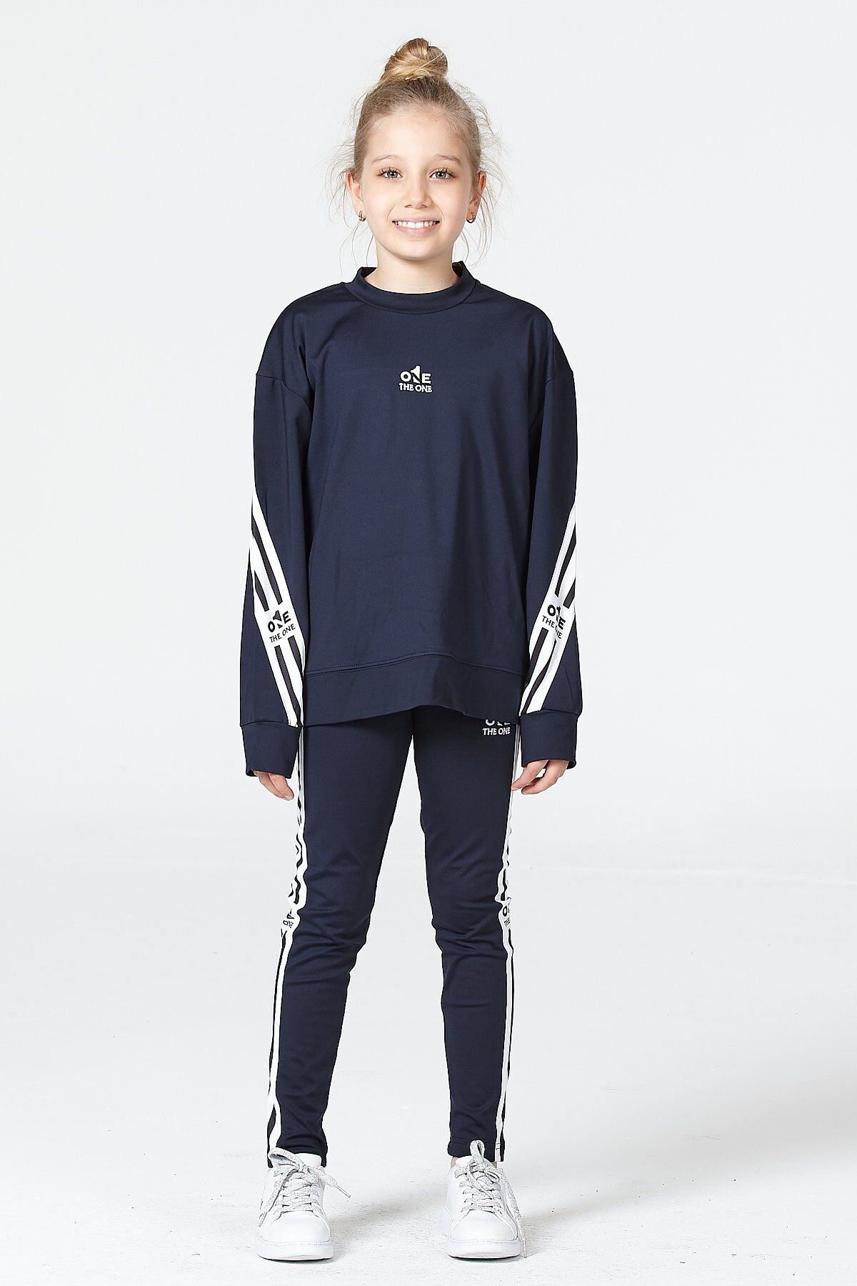 Black One Kız Çocuk Şerit Detaylı Salaş Sweat ve Tayt Spor Takım – Rahat Kesim, Yumuşak Kumaş 8-9 Yaş - LACİVERT