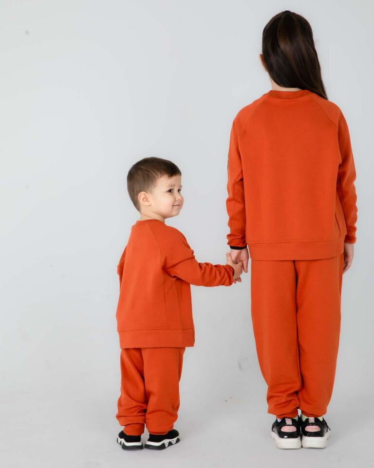 ERKEK/KIZ ÇOCUK AYARLANABİLİR  BEL BİSİKLET YAKA EŞOFMAN TAKIM KİREMİT - 12-13 Yaş