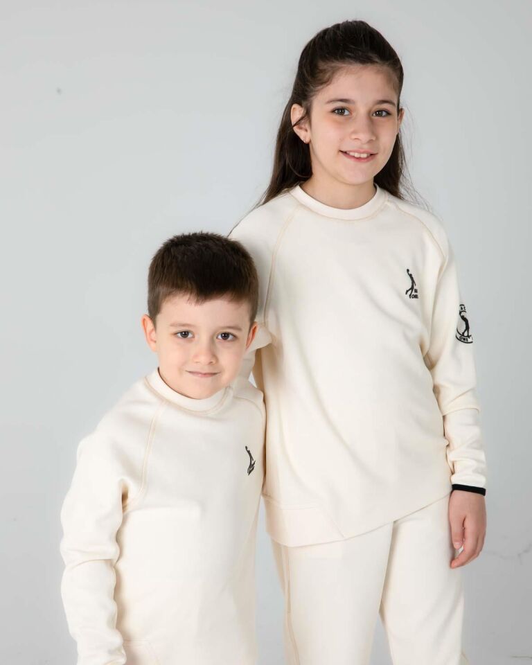 ERKEK/KIZ ÇOCUK AYARLANABİLİR  BEL BİSİKLET YAKA EŞOFMAN TAKIM BEJ - 8-9 Yaş