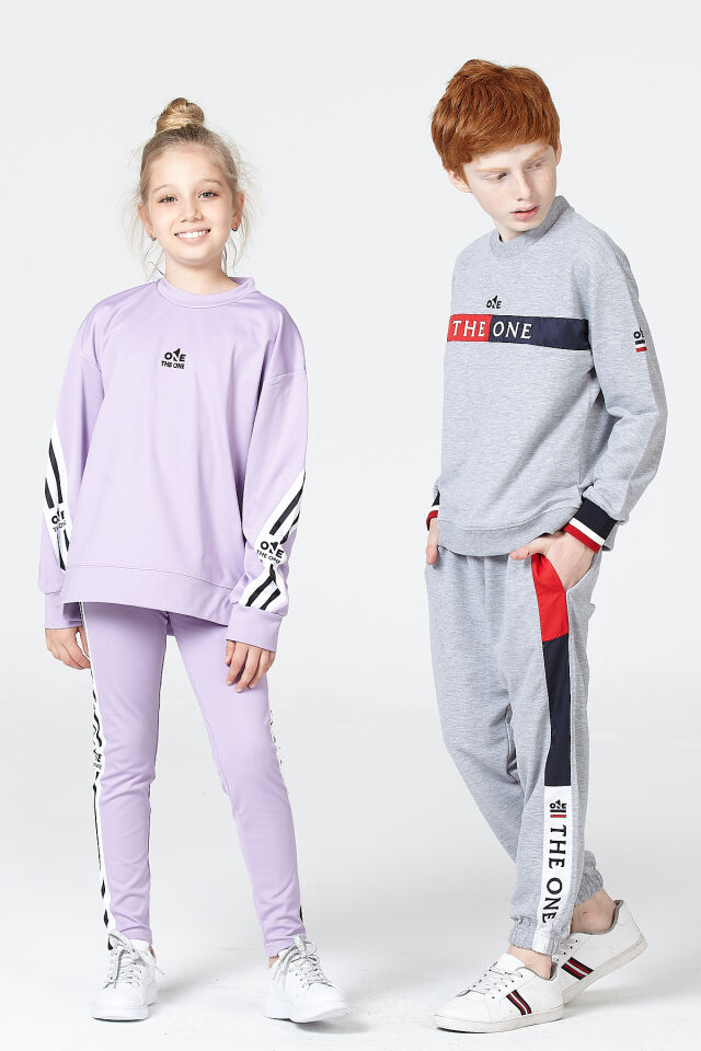 Black One Kız Çocuk Şerit Detaylı Salaş Sweat ve Tayt Spor Takım – Rahat Kesim, Yumuşak Kumaş 12-13 Yaş - LİLA