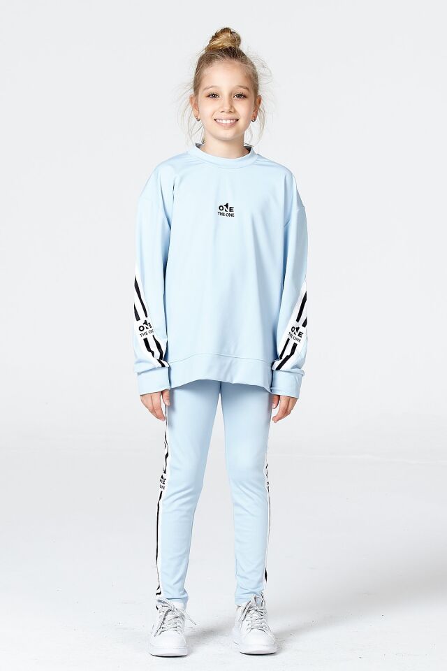 Black One Kız Çocuk Şerit Detaylı Salaş Sweat ve Tayt Spor Takım – Rahat Kesim, Yumuşak Kumaş 8-9 Yaş - MAVİ