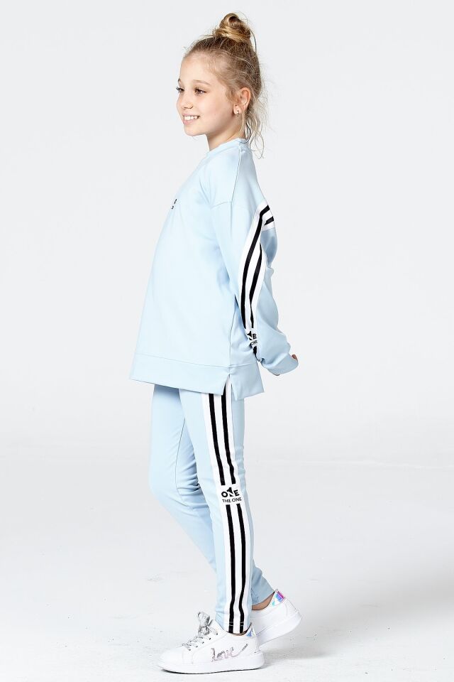 Black One Kız Çocuk Şerit Detaylı Salaş Sweat ve Tayt Spor Takım – Rahat Kesim, Yumuşak Kumaş 8-9 Yaş - MAVİ