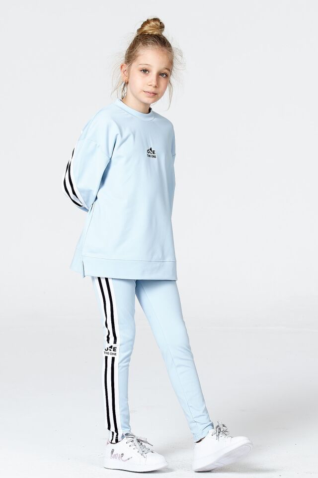 Black One Kız Çocuk Şerit Detaylı Salaş Sweat ve Tayt Spor Takım – Rahat Kesim, Yumuşak Kumaş 10-11 Yaş - MAVİ