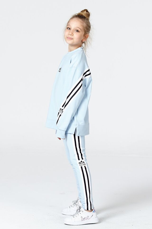 Black One Kız Çocuk Şerit Detaylı Salaş Sweat ve Tayt Spor Takım – Rahat Kesim, Yumuşak Kumaş 10-11 Yaş - MAVİ