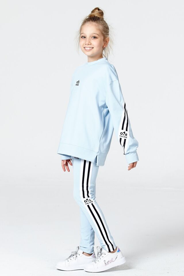 Black One Kız Çocuk Şerit Detaylı Salaş Sweat ve Tayt Spor Takım – Rahat Kesim, Yumuşak Kumaş 10-11 Yaş - MAVİ