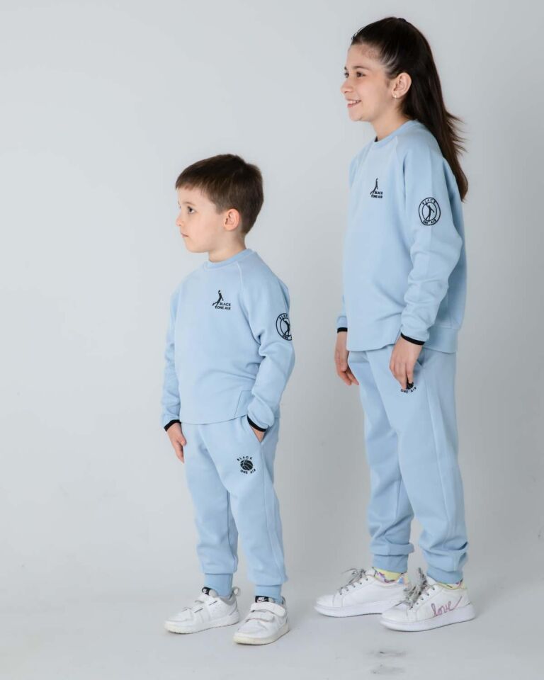 ERKEK/KIZ ÇOCUK AYARLANABİLİR  BEL BİSİKLET YAKA EŞOFMAN TAKIM MAVİ - 9-10 Yaş