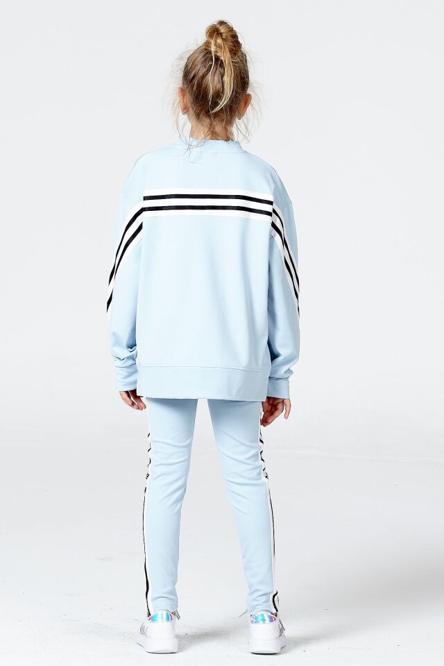 Black One Kız Çocuk Şerit Detaylı Salaş Sweat ve Tayt Spor Takım – Rahat Kesim, Yumuşak Kumaş 11-12 Yaş - MAVİ