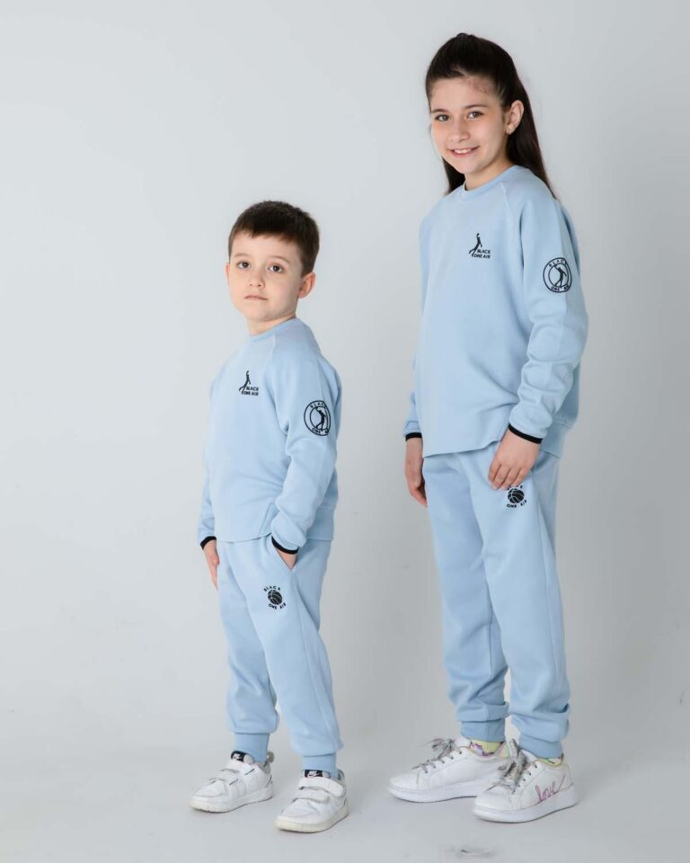 ERKEK/KIZ ÇOCUK AYARLANABİLİR  BEL BİSİKLET YAKA EŞOFMAN TAKIM MAVİ - 11-12 Yaş