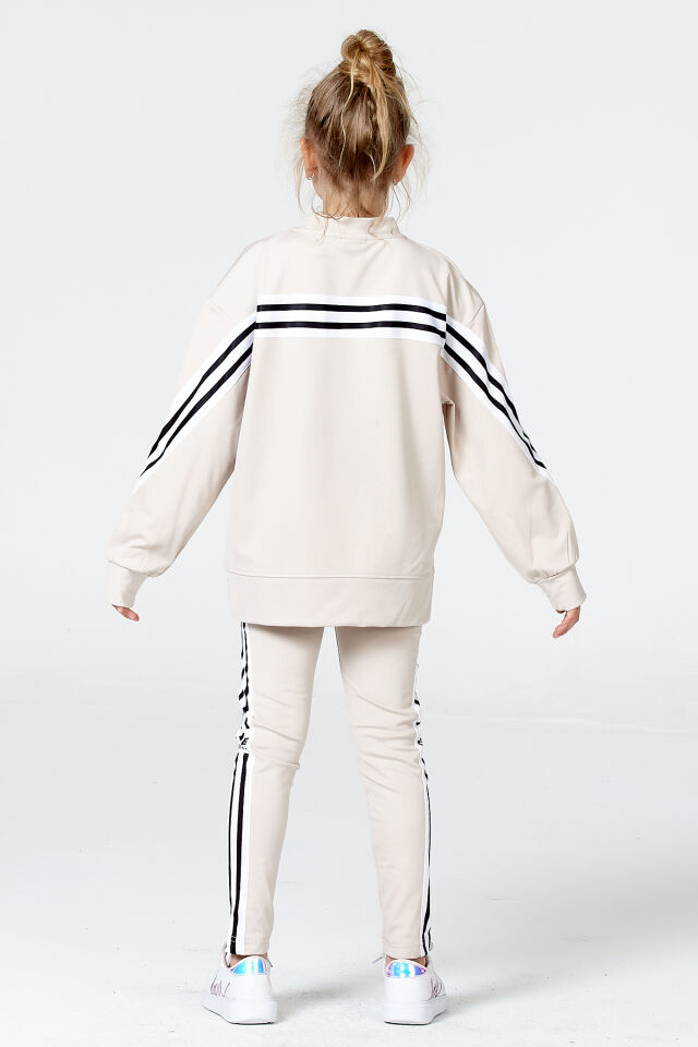 Black One Kız Çocuk Şerit Detaylı Salaş Sweat ve Tayt Spor Takım – Rahat Kesim, Yumuşak Kumaş 10-11 Yaş - TAŞ