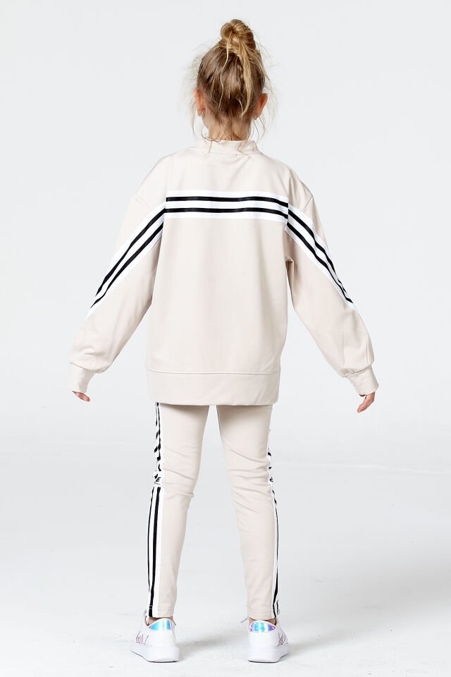 Black One Kız Çocuk Şerit Detaylı Salaş Sweat ve Tayt Spor Takım – Rahat Kesim, Yumuşak Kumaş 11-12 Yaş - TAŞ