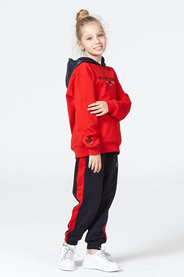 Kız Çocuk Şardonsuz 2 İplik Spor Eşofman Takımı – Normal Kalıp Mevsimlik 11-12 Yaş - KIRMIZI