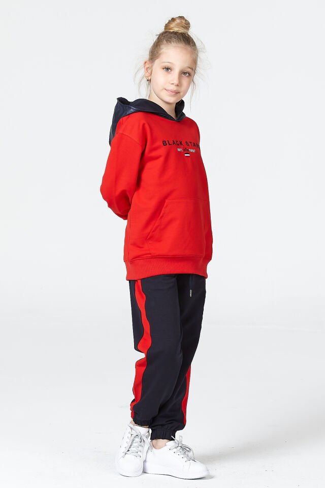 Kız Çocuk Şardonsuz 2 İplik Spor Eşofman Takımı – Normal Kalıp Mevsimlik 11-12 Yaş - KIRMIZI