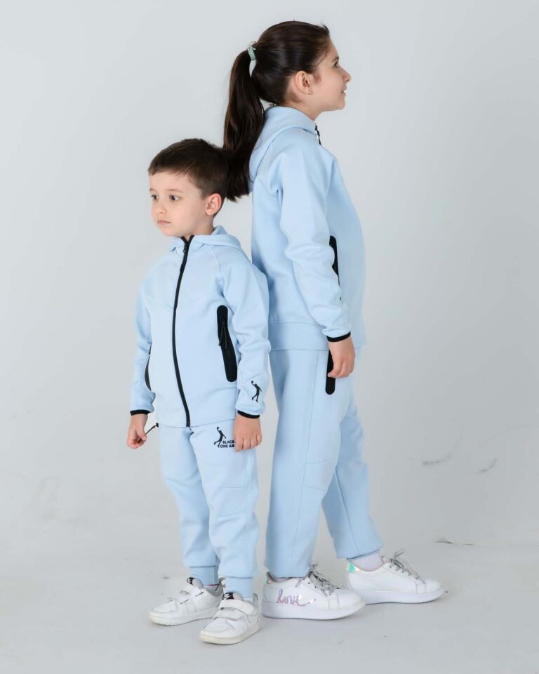ERKEK/KIZ ÇOCUK KAPÜŞONLU LİKRALI EŞOFMAN TAKIM MAVİ - 5-6 Yaş