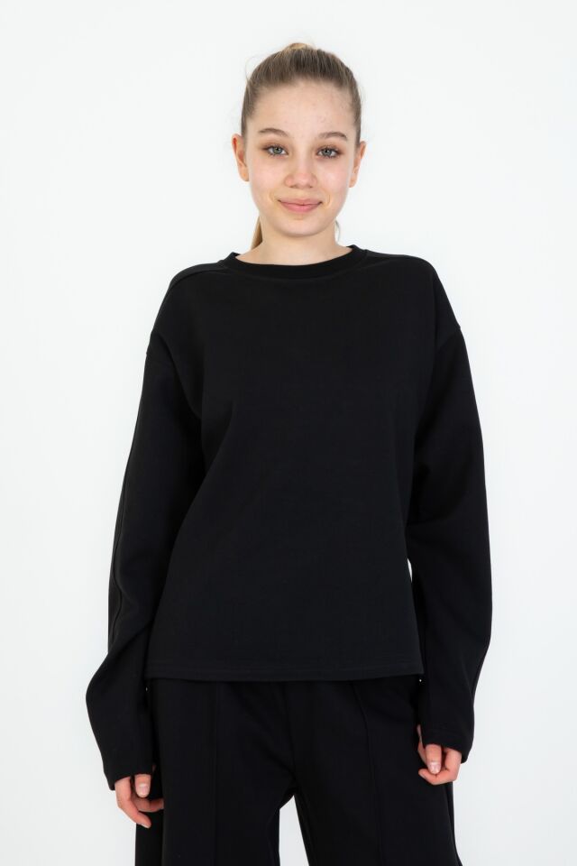 Bisiklet Yaka Geniş Paça Ayarlanabilir Lastikli Bel Kız Çocuk Eşofman Takımı