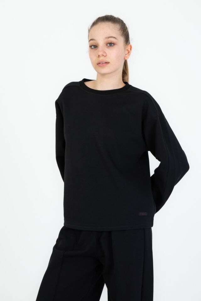 Bisiklet Yaka Geniş Paça Ayarlanabilir Lastikli Bel Kız Çocuk Eşofman Takımı