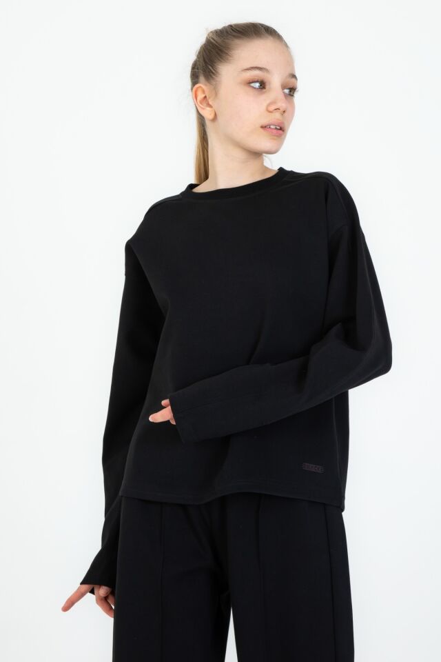 Bisiklet Yaka Geniş Paça Ayarlanabilir Lastikli Bel Kız Çocuk Eşofman Takımı