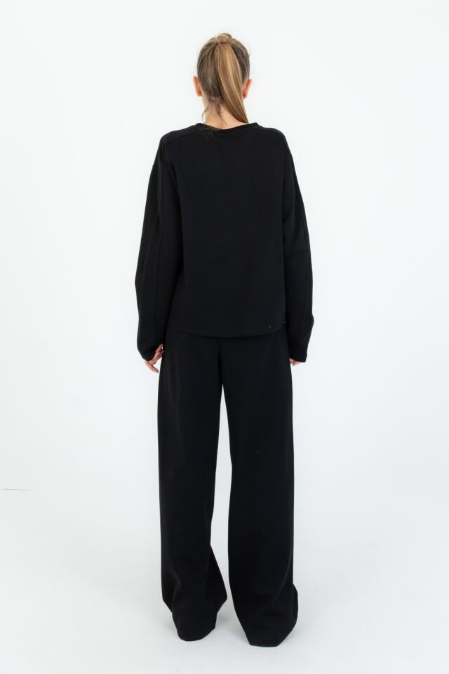 Bisiklet Yaka Geniş Paça Ayarlanabilir Lastikli Bel Kız Çocuk Eşofman Takımı