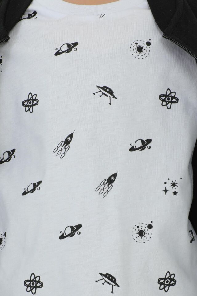 Bisiklet Yaka Erkek Çocuk T-Shırt Baskı Detaylı 3 Lü Eşofman Takımı