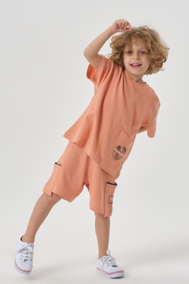 Erkek Çocuk Penye Waffle Kumaş Alt Üst Takım YAVRU AĞZI - 3-4 Yaş