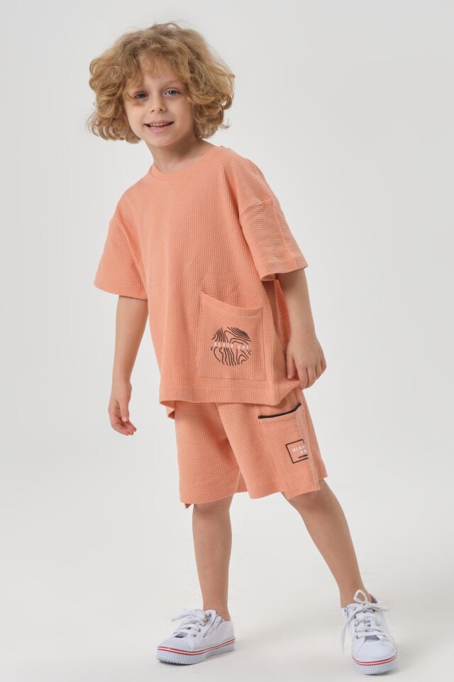 Erkek Çocuk Penye Waffle Kumaş Alt Üst Takım YAVRU AĞZI - 3-4 Yaş