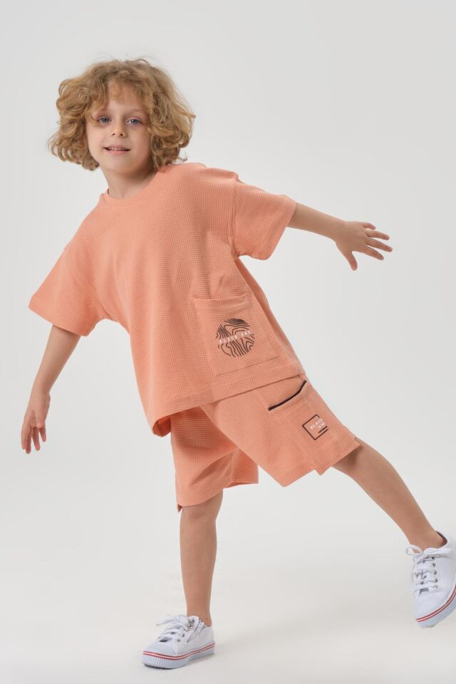 Erkek Çocuk Penye Waffle Kumaş Alt Üst Takım YAVRU AĞZI - 5-6 Yaş