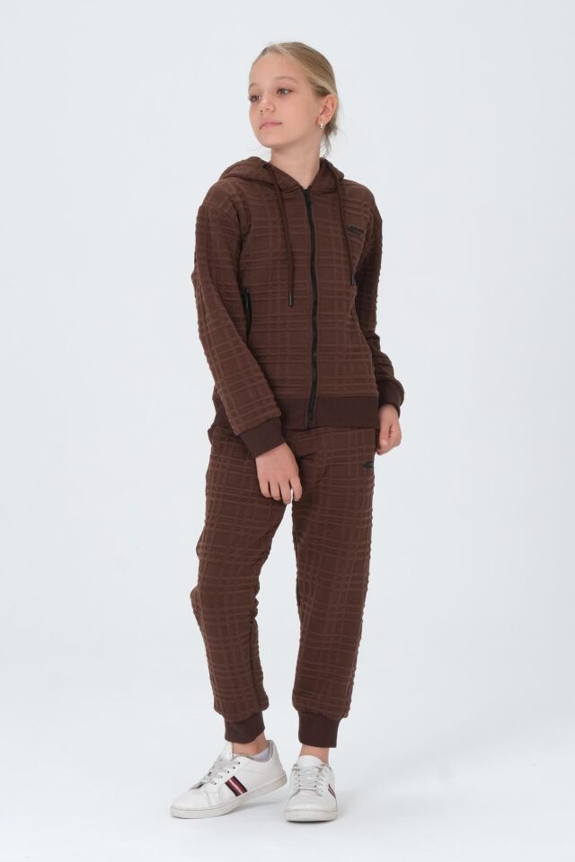 Kız Çocuk Kapüşonlu Eşofman Takımı KAHVE - 8-9 Yaş