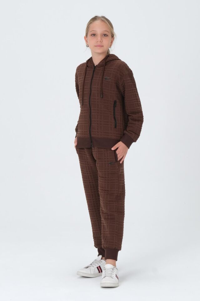 Kız Çocuk Kapüşonlu Eşofman Takımı KAHVE - 8-9 Yaş