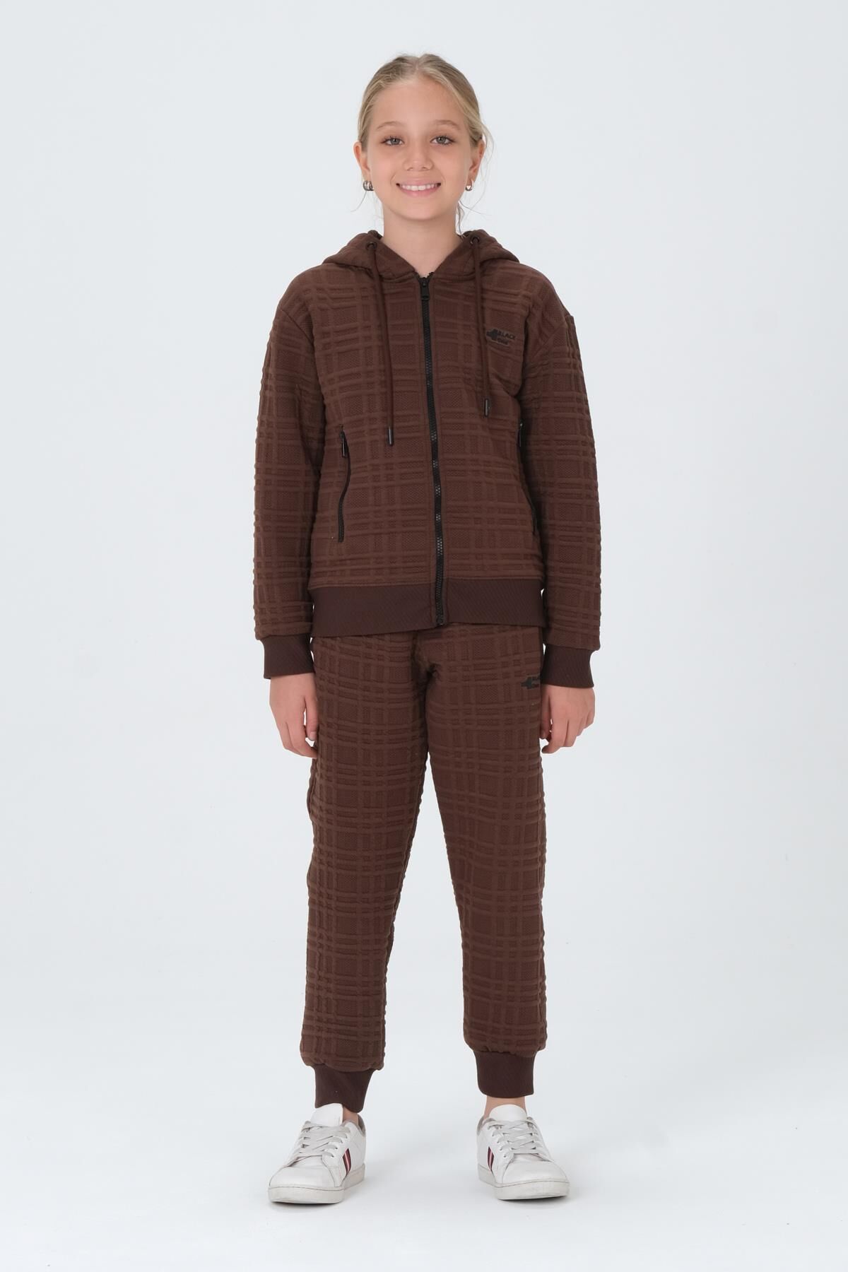 Kız Çocuk Kapüşonlu Eşofman Takımı KAHVE - 9-10 Yaş