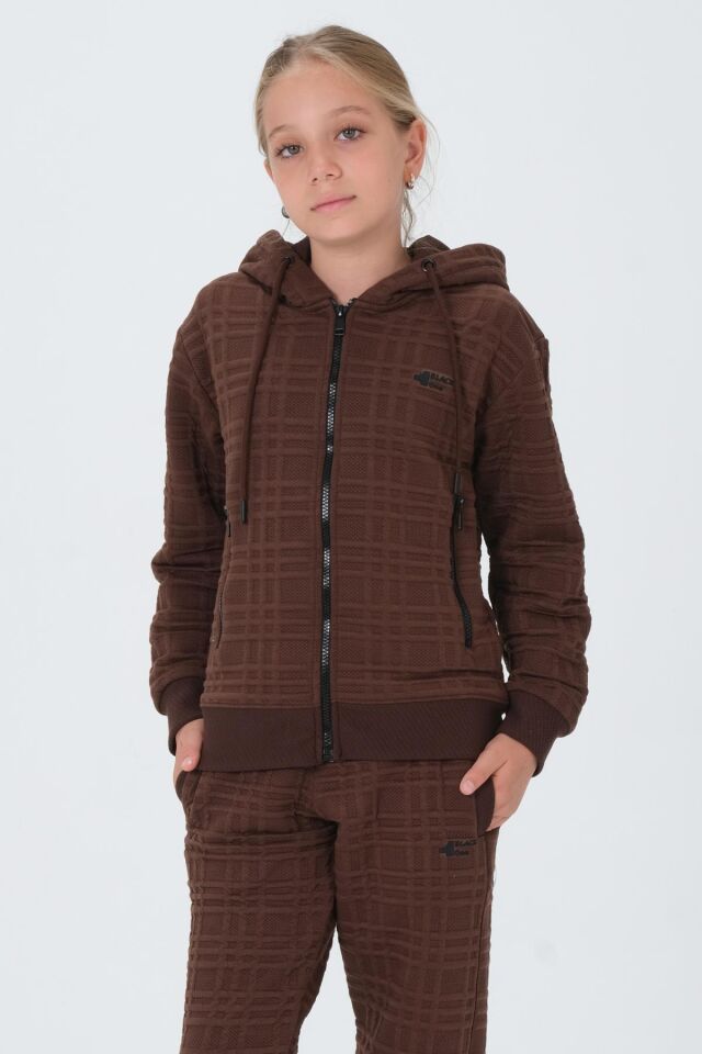 Kız Çocuk Kapüşonlu Eşofman Takımı KAHVE - 9-10 Yaş