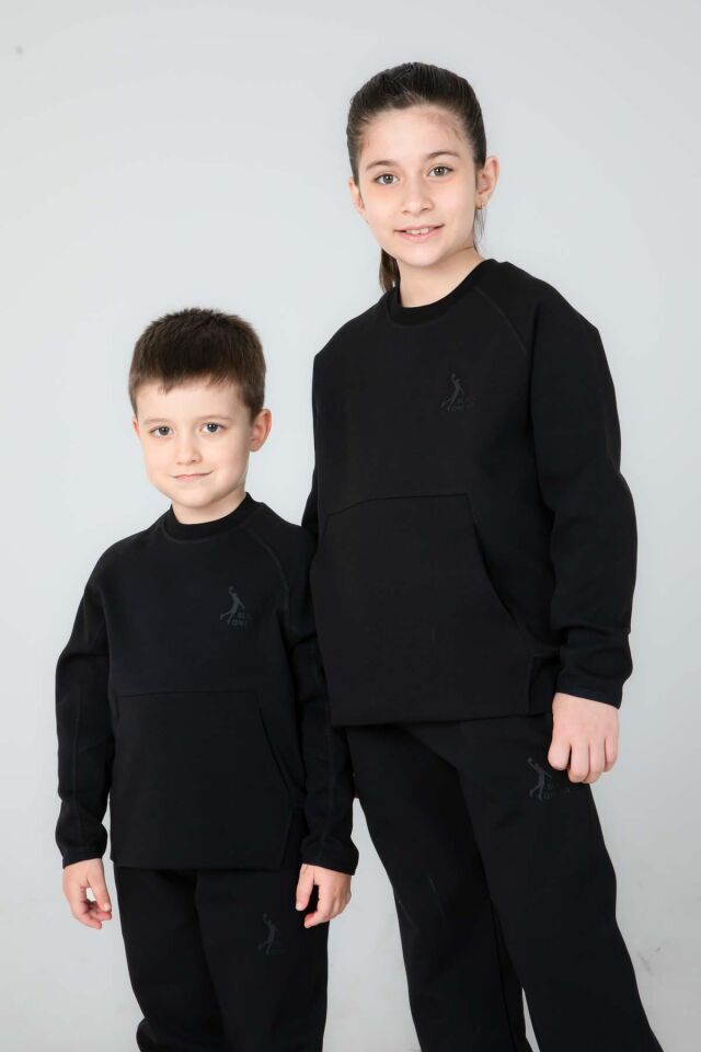 KIZ/ERKEK ÇOCUK BİSİKLET YAKA EŞOFMAN TAKIM SİYAH - 7-8 Yaş