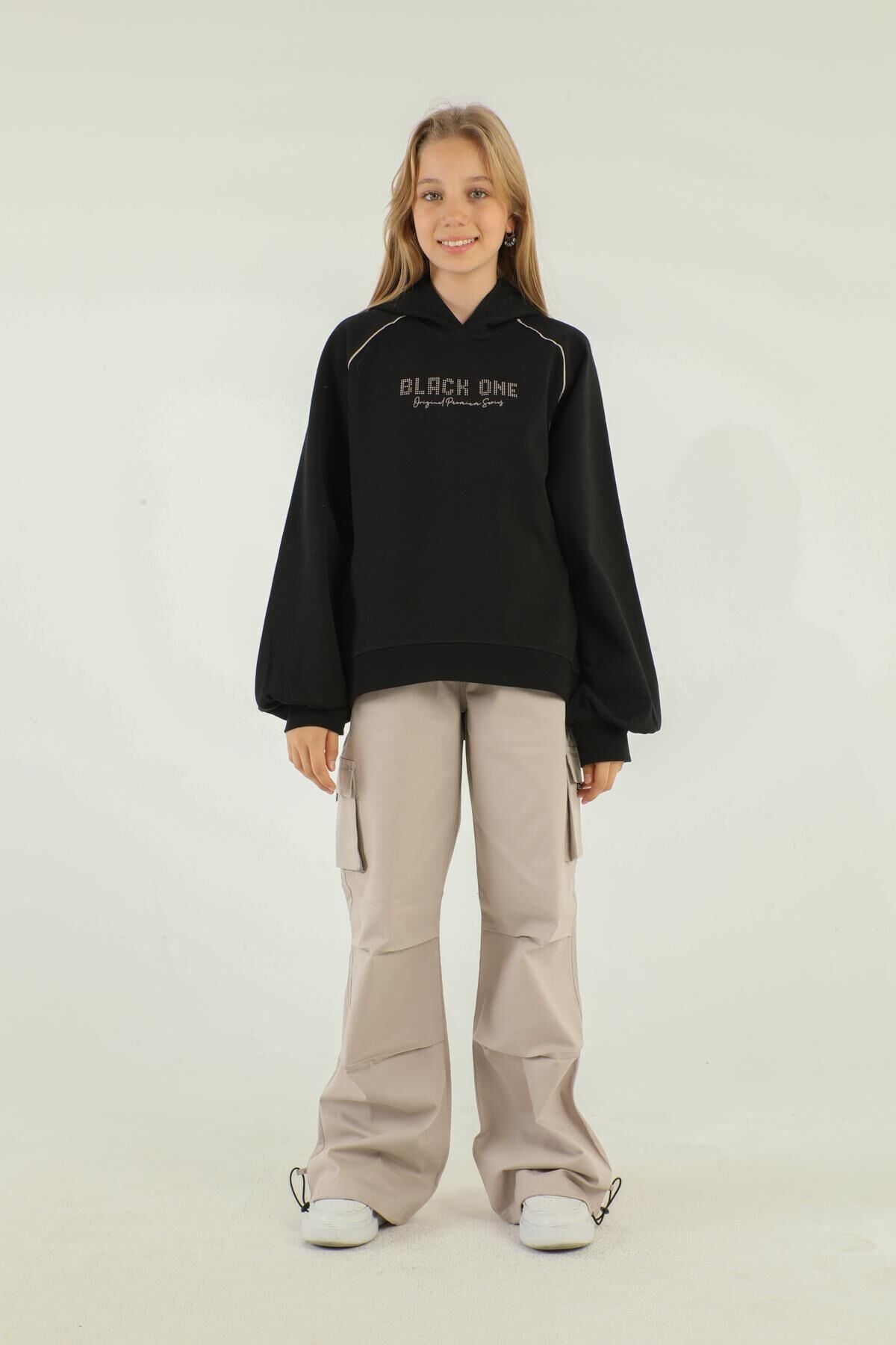 Kapüşonlu Baskı Detaylı Kargo Cepli Kız Çocuk Takım