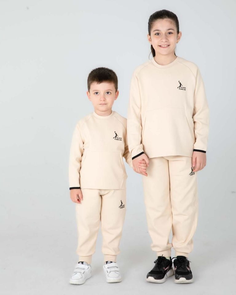KIZ/ERKEK ÇOCUK BİSİKLET YAKA EŞOFMAN TAKIM BEJ - 10-11 Yaş