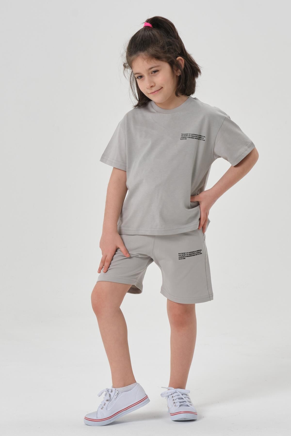 Kız Çocuk Alt Üst Bisiklet Yaka Şort Takım GRİ - 6-7 Yaş