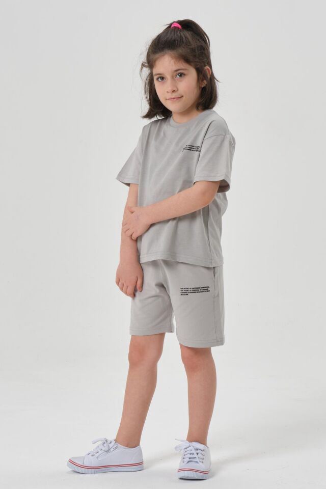 Kız Çocuk Alt Üst Bisiklet Yaka Şort Takım GRİ - 6-7 Yaş