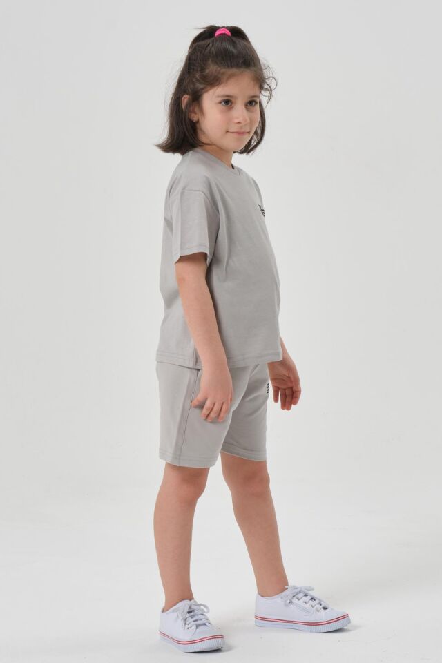 Kız Çocuk Alt Üst Bisiklet Yaka Şort Takım GRİ - 6-7 Yaş