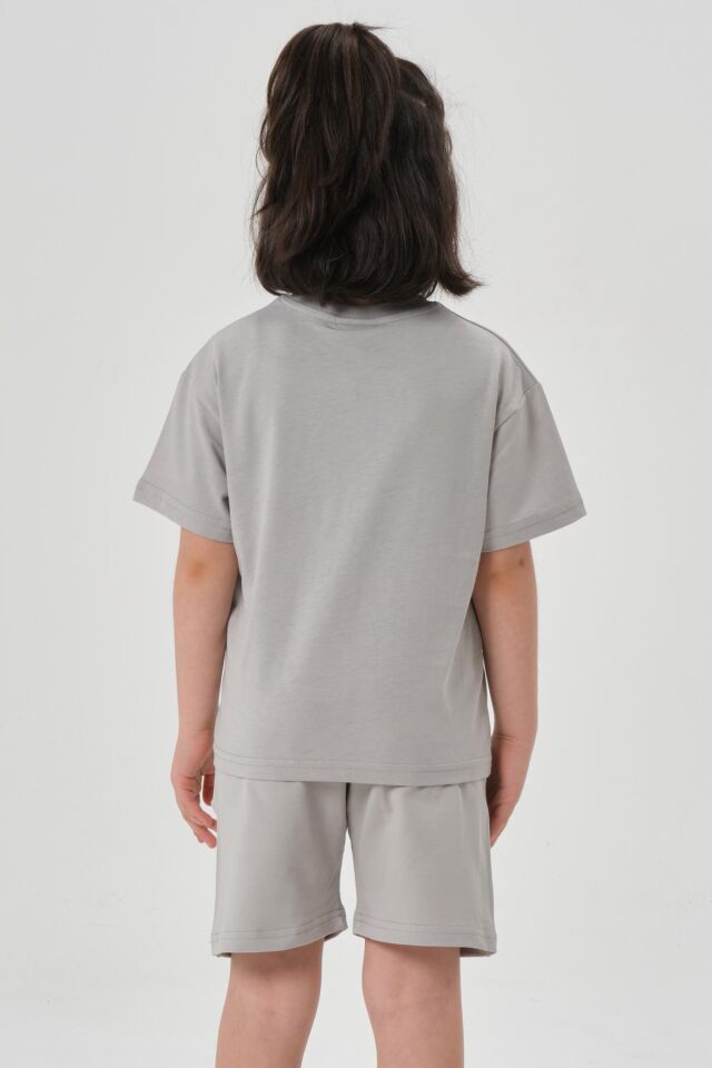 Kız Çocuk Alt Üst Bisiklet Yaka Şort Takım GRİ - 6-7 Yaş