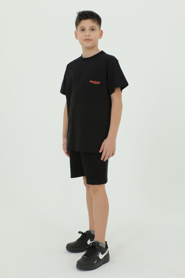 Bisiklet Yaka Baskılı T-Shırt Ve Şort Alt Üst İkili Takım