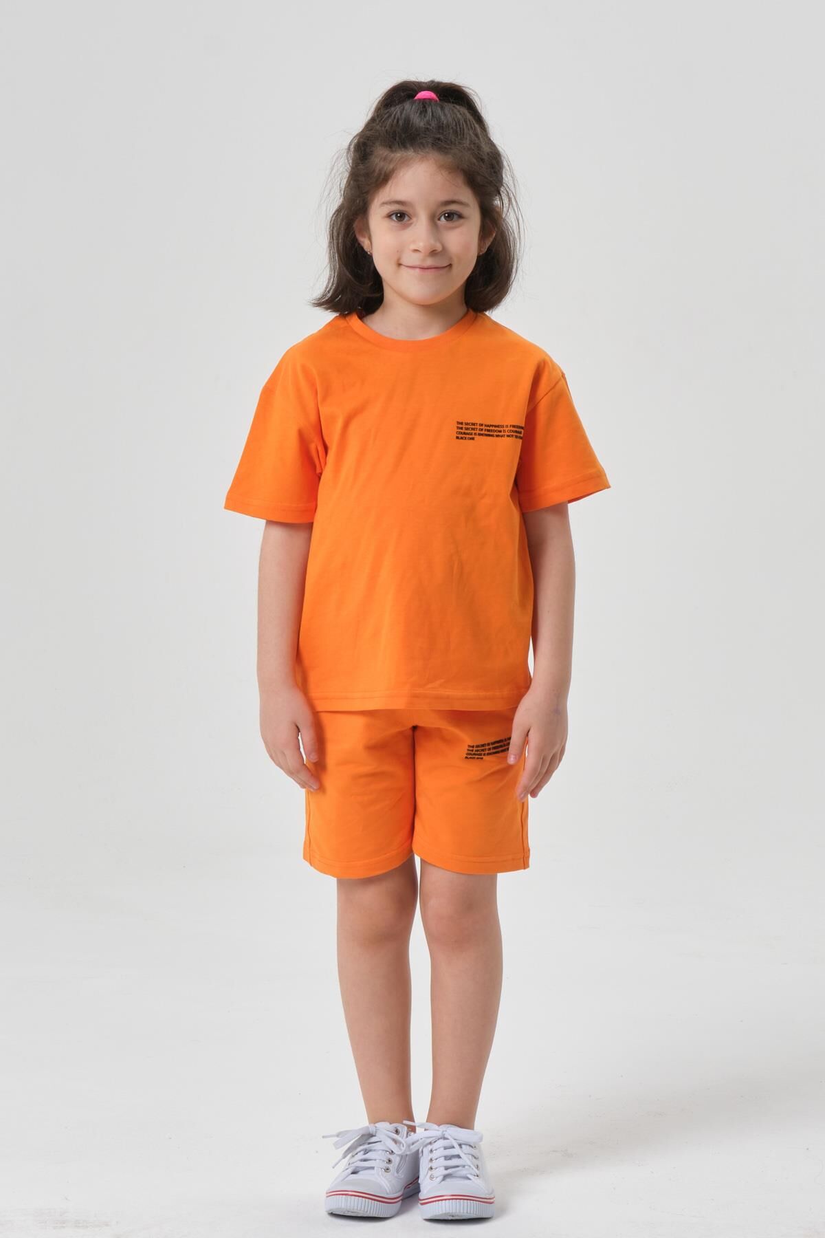 Kız Çocuk Alt Üst Bisiklet Yaka Şort Takım ORANJ - 6-7 Yaş