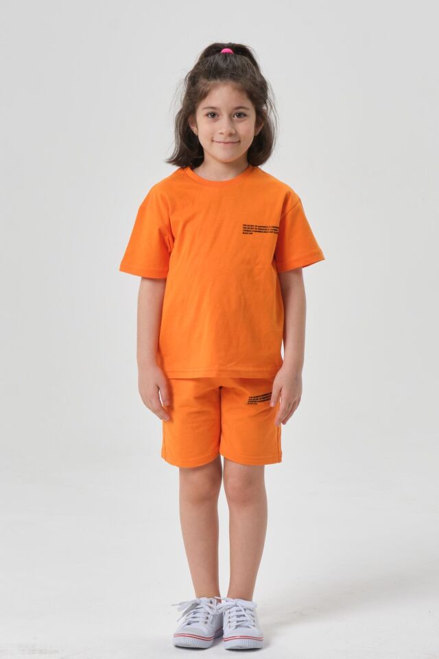 Kız Çocuk Alt Üst Bisiklet Yaka Şort Takım ORANJ - 6-7 Yaş
