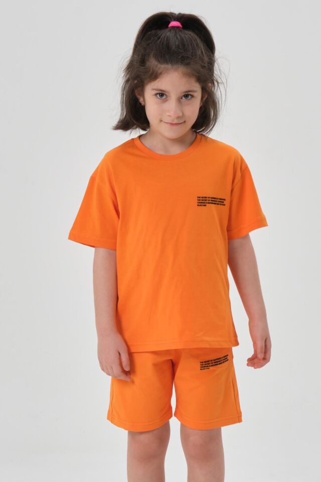 Kız Çocuk Alt Üst Bisiklet Yaka Şort Takım ORANJ - 6-7 Yaş