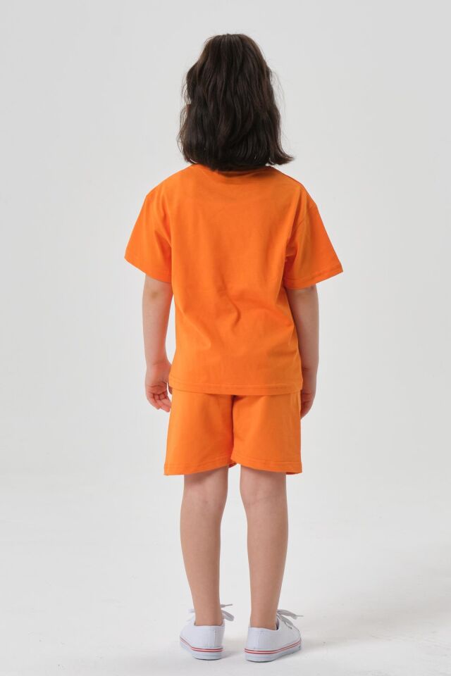 Kız Çocuk Alt Üst Bisiklet Yaka Şort Takım ORANJ - 6-7 Yaş