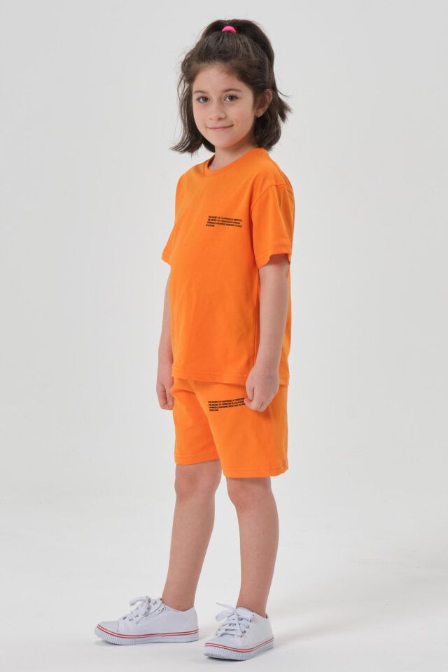 Kız Çocuk Alt Üst Bisiklet Yaka Şort Takım ORANJ - 7-8 Yaş