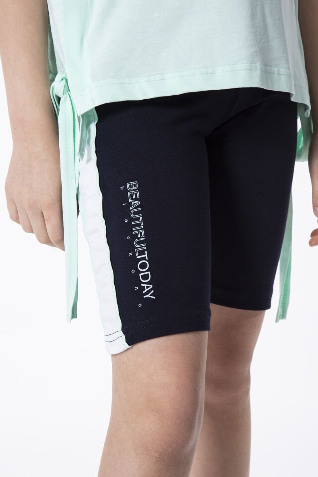 KIZ ÇOCUK YANDAN BAĞLAMALI BASKI DETAYLI KAPÜŞONLU ÜST TAYT TAKIMI 8-9 Yaş - MİNT YEŞİLİ