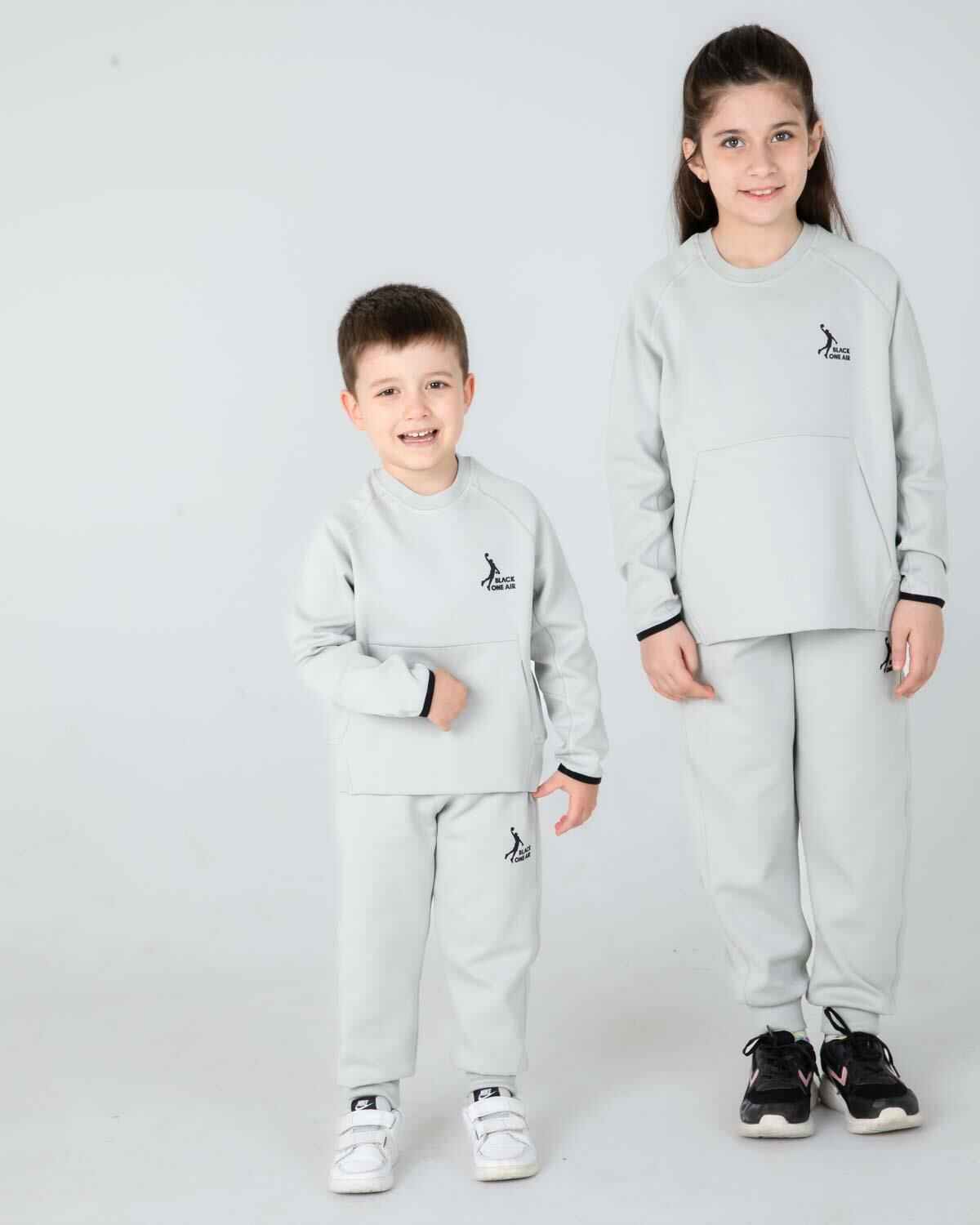 KIZ/ERKEK ÇOCUK BİSİKLET YAKA EŞOFMAN TAKIM BOYAMA GRİ - 5-6 Yaş