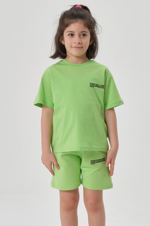 Kız Çocuk Alt Üst Bisiklet Yaka Şort Takım FISTIK YEŞİL - 6-7 Yaş