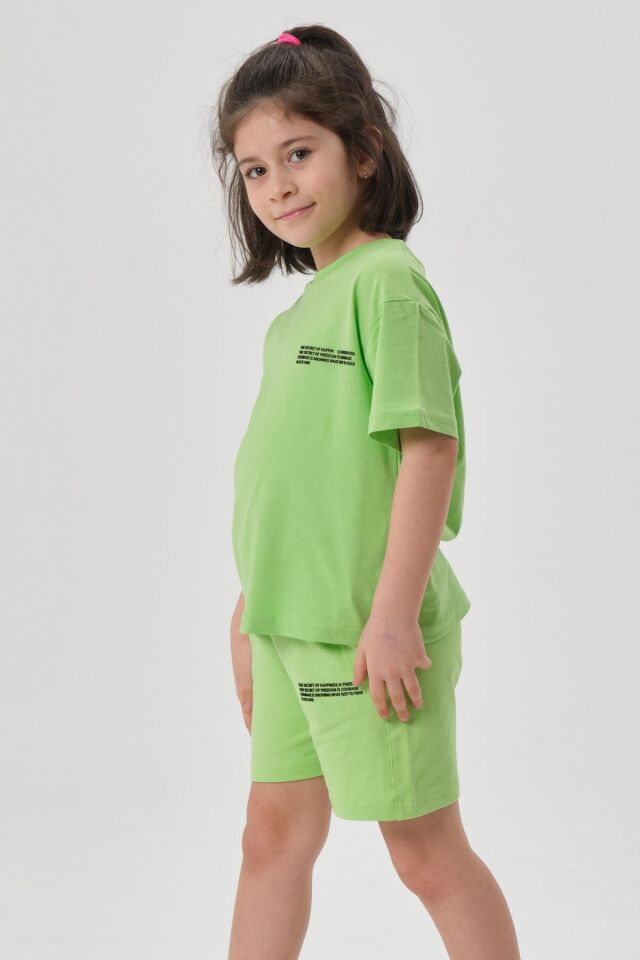 Kız Çocuk Alt Üst Bisiklet Yaka Şort Takım FISTIK YEŞİL - 6-7 Yaş